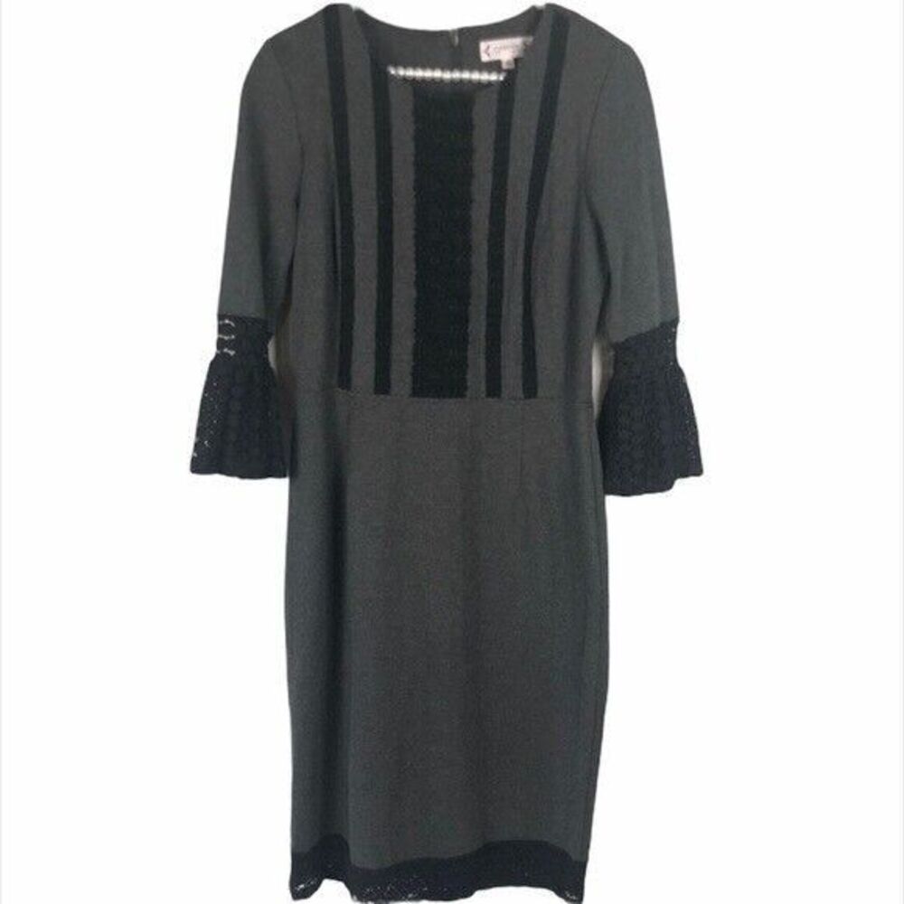 Nanette Lepore Dress Medium 8 Eastern Opulence Gray Black Lace Shift